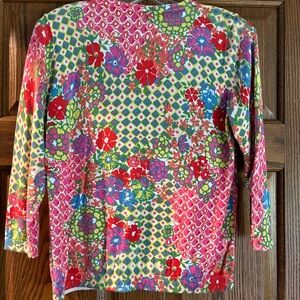 Talbots Pink and White Floral Knit 3/4 Sleeve Sweater -Size M